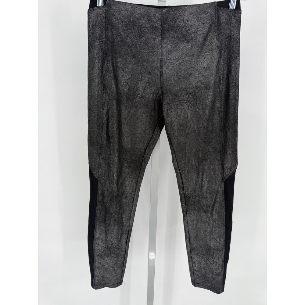 Soft Surroundings Metallic Silver Black‎ Panel Leggings Womens Medium